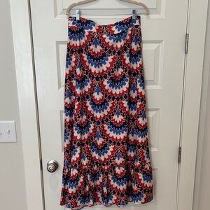 Stylish Red and Blue Patterned Maxi Skirt